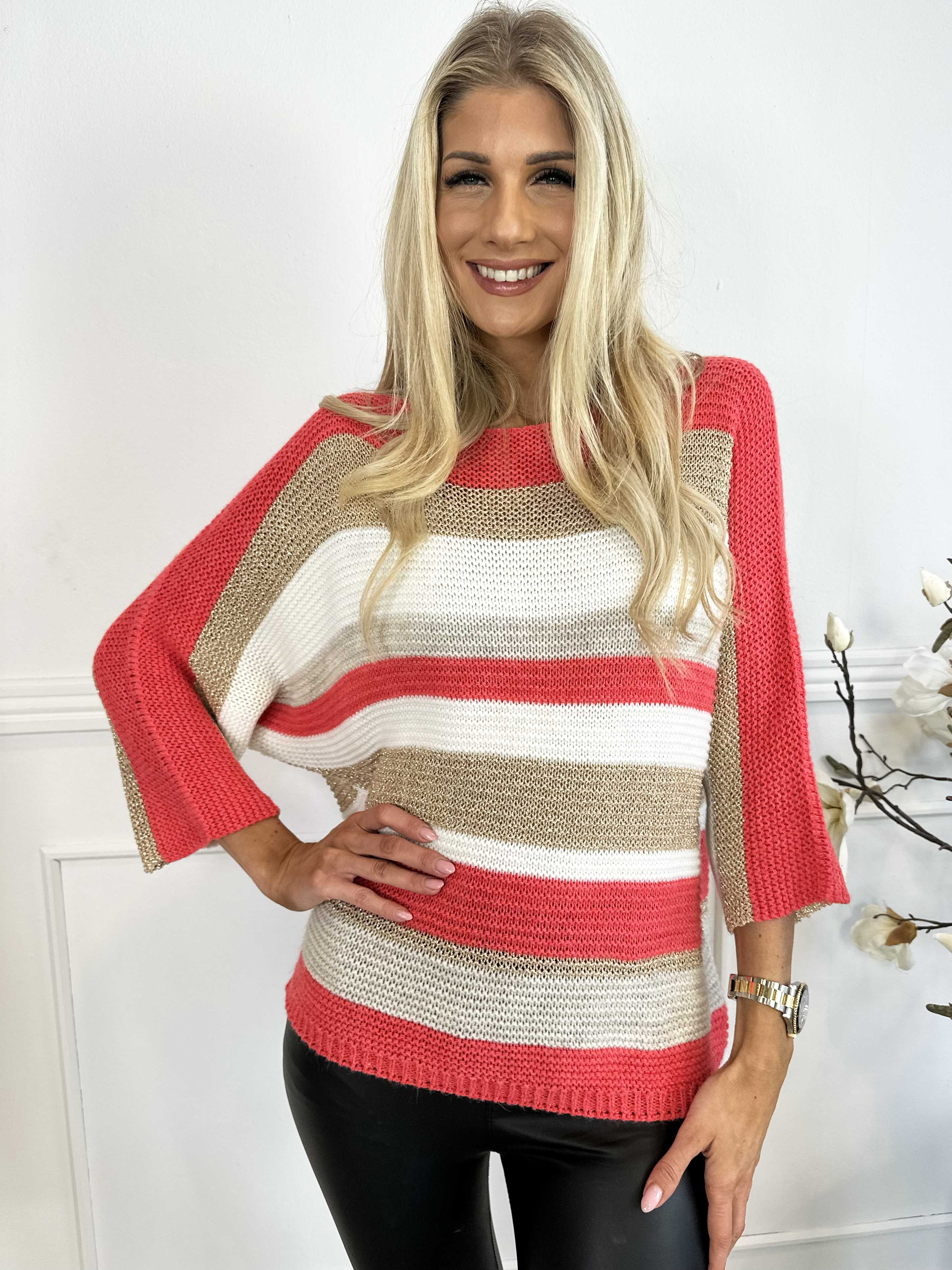 Nina - Stickad blus med ull- och guldränder